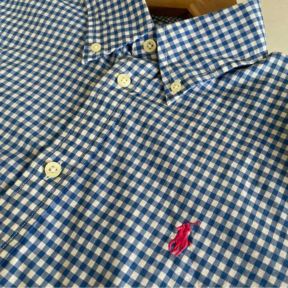 Ralph Lauren - Women’s Custom Fit size 12- Blue Gingham Button Up - Picture 7 of 10